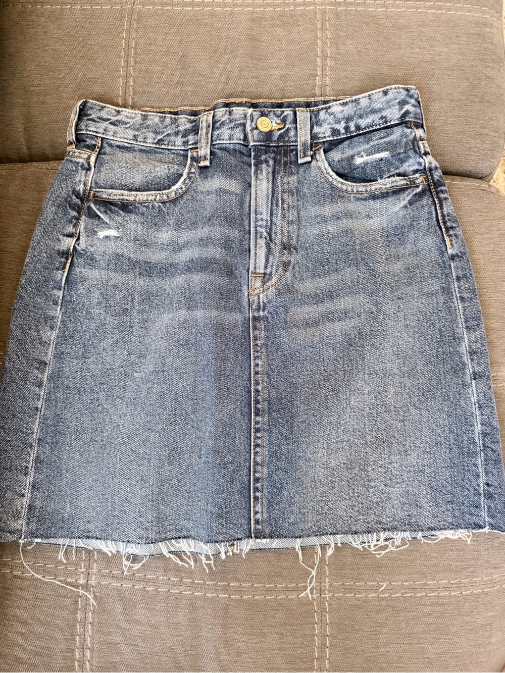 Denim&Co Blue Washed Denim Mini Skirt with Fray Hem
